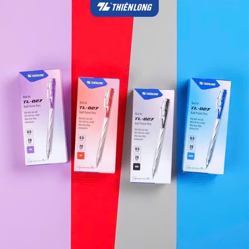 Combo 20 Bút bi Thiên Long TL-027 ngòi 0,5mm - Bút bi xanh/đỏ/đen bút viết học sinh