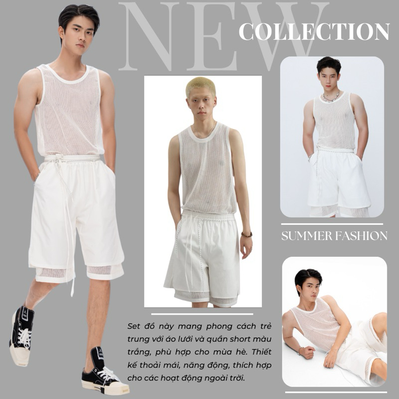 Set đồ nam đi biển mát lạnh | Áo lưới + quần short thiết kế