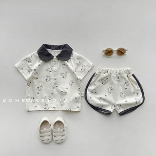 Áo ngắn tay cổ polo hoạt hình + quần short mùa hè cho bé
