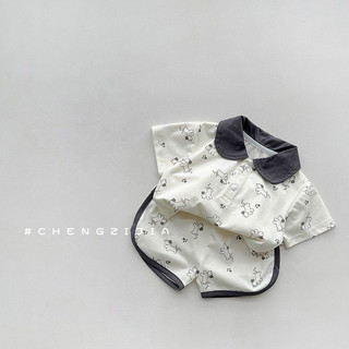 Áo ngắn tay cổ polo hoạt hình + quần short mùa hè cho bé