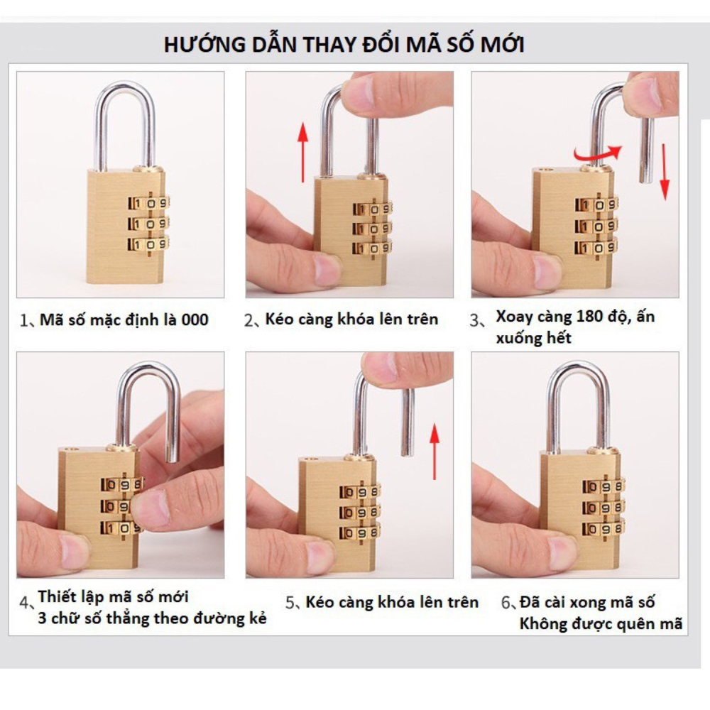 Ổ khóa số CJSJ chất liệu đồng, khóa mã số, khóa vali, khóa tủ đồ an toàn bảo mật