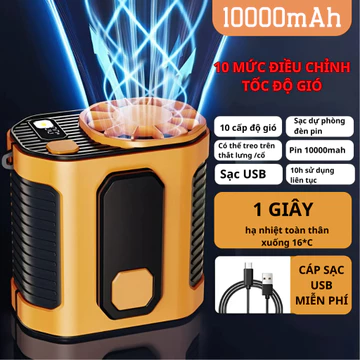 Quạt đeo thắt lưng pin 10000mah SOPMEDIA quạt treo eo 10 cấp độ gió, quạt điều hoà đeo hông đeo cổ thắt lưng dùng 10h