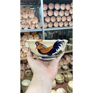 Tô Gốm Vẽ gà Trống/Hoa Nâu/Chỉ Xanh/Phết Xanh/Cá Rồng Nam Bộ Bụng Bự Đường Kính 14cm Men Đẹp - Gốm Xưa Lái