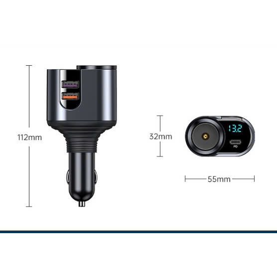Tẩu chia sạc ô tô - Tẩu chia nguồn ô tô Cao Cấp 2 ổ - Kèm 2 Cổng USB - Type-C hỗ trợ sạc nhanh các thiết bị