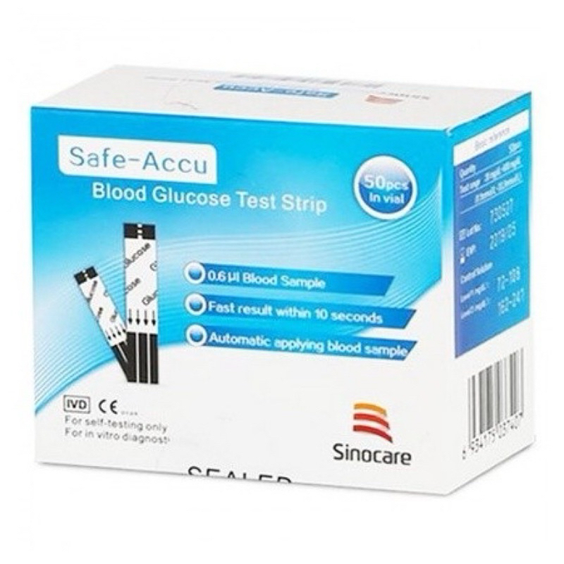 Que Thử Đường Huyết Safe Accu SINOCARE. Que Thử Đường Huyết Sinocare (hộp 50 que) Hạn Dài – Dễ Sử D