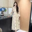 Đầm váy dài, đầm công sở đi tiệc Voan Tơ gãy hoạ tiết 2 lớp mút ngực nhún eo đính ngọc dáng dài