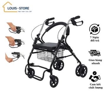 Xe tập đi cho người già, xe đẩy, xe đẩy hàng, xe tập đi giải trí cho người già có ghế ngồi- Khung tập đi hợp kim nhôm