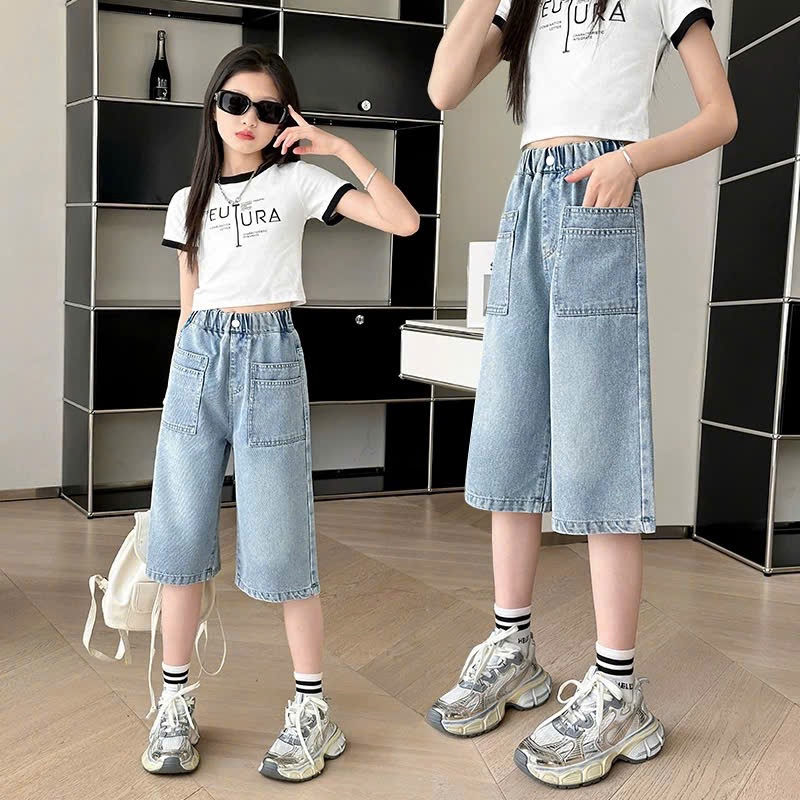 Quần jean lửng túi hộp cho bé gái size đại BEESHOP H25073