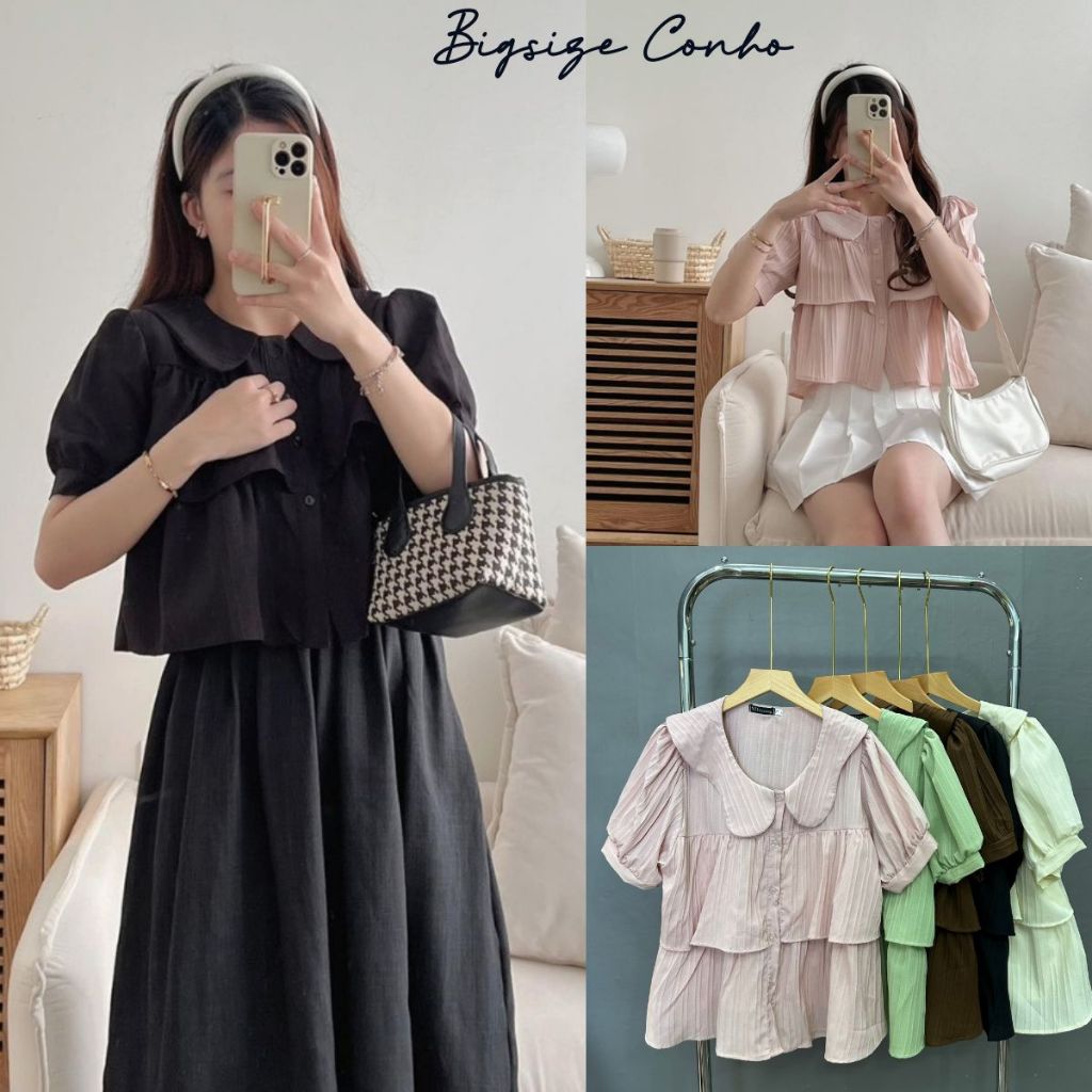 Áo Sơ Mi Tay Ngắn Nữ Vải Xốp Mềm Mịn Ít Nhăn Lên Phom Dễ Thương Có Size Lớn SM163