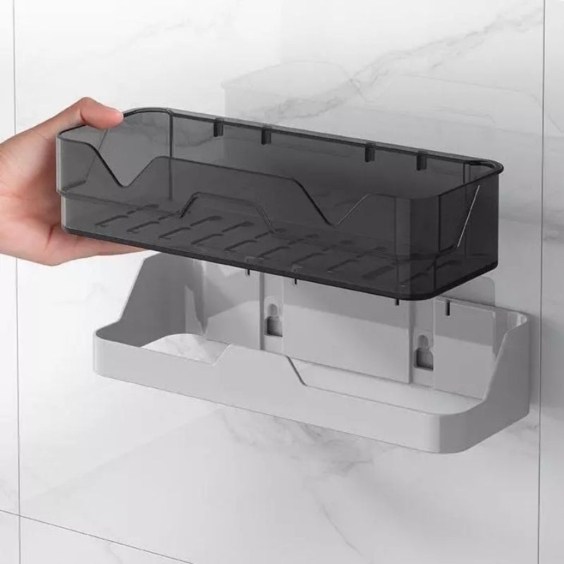 kệ nhựa để đồ nhà tắm dán tường, đựng đồ nhà bếp tiện lợi có khay ráo nước 9925 amizin68