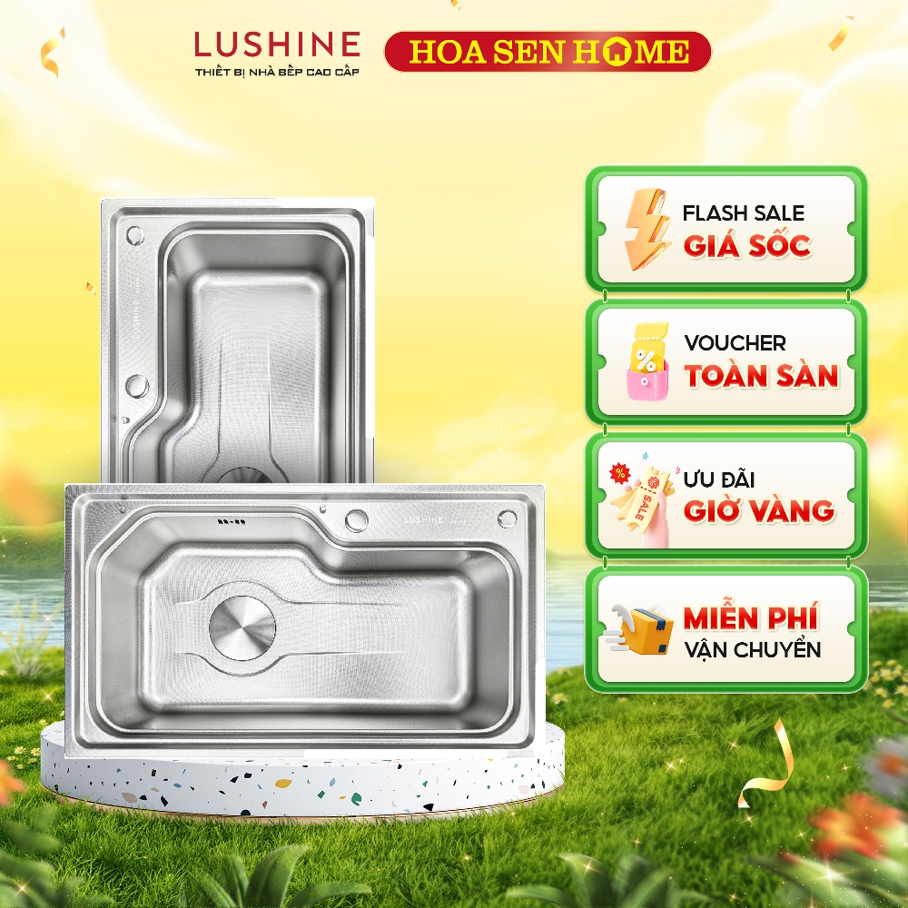 Bộ chậu rửa chén INOX 304 LUSHINE D001 chống ồn, chống hôi, bề mặt Nano ...