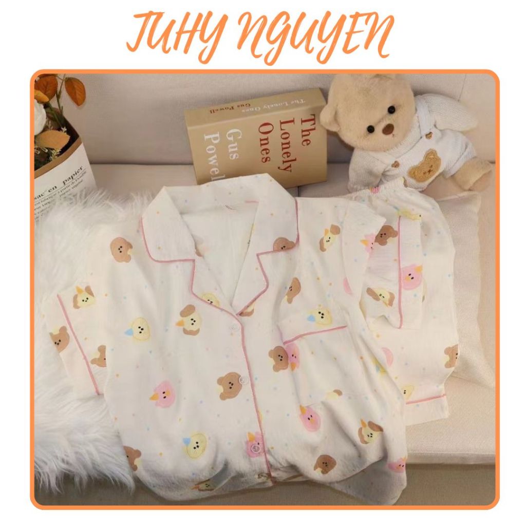 TUHY NGUYEN Bộ đồ cotton pijama mặc nhà hàng ngày dành cho nữ họa tiết ...