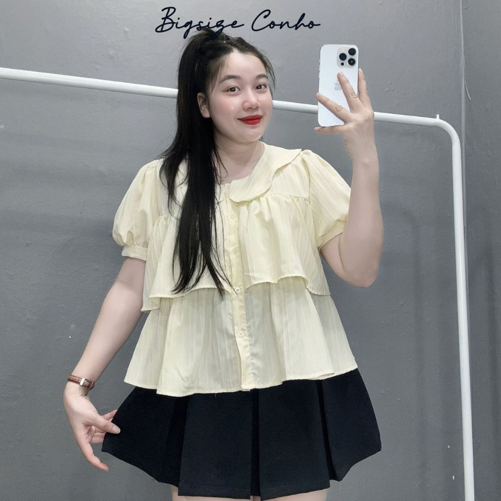 Áo Sơ Mi Nữ(50-95kg) Dáng Croptop Phom Bigisze Vải Xốp Mềm Mịn Ít Nhăn Dễ Thương Cho Các Nàng Mũm Mỉm SM163