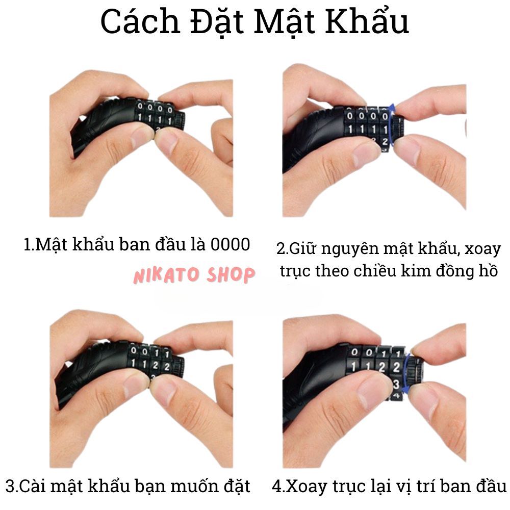 Khóa dây mã số lõi thép chống trộm, dây khóa xe đạp xe máy chống cắt tiện dụng