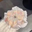 Scrunchies buộc tóc màu be vải xô cao cấp họa tiết hoa vintage