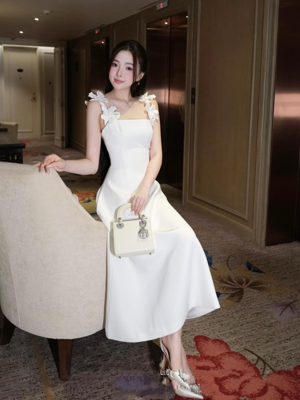 Ảnh Đầm xòe dự tiệc thiết kế 2 dây dáng dài tùng xòe phối hoa vai sang trọng thời trang Callene (L2508) 1