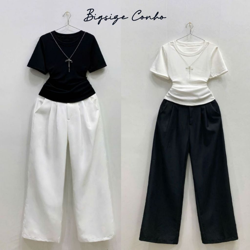 Set Đồ Bigsize Nữ  Áo Thun Dài Tay Phối Quần Dài Vải Cotton Lên Phom Tôn Dáng SET961