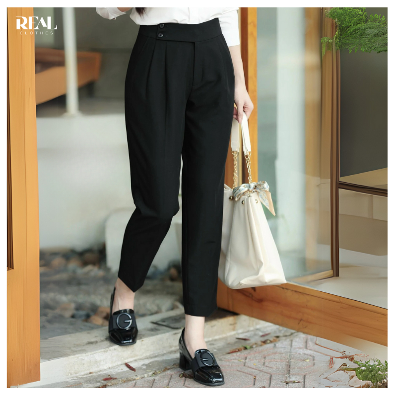 Quần baggy lưng cao Sakura REAL CLOTHES (tổng hợp màu), vải cotton lạnh che bụng, ít nhăn