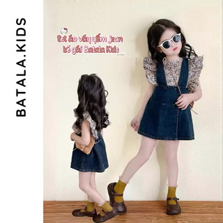 (Set váy + Áo) Set váy jean mùa hè cho bé gái Batala Kids, SET ÁO HOA VÁY JEAN HAI DÂY MÙA HÈ dễ thương cho bé từ 8-22kg
