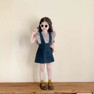 (Set váy + Áo) Set váy jean mùa hè cho bé gái Batala Kids, SET ÁO HOA VÁY JEAN HAI DÂY MÙA HÈ dễ thương cho bé từ 8-22kg