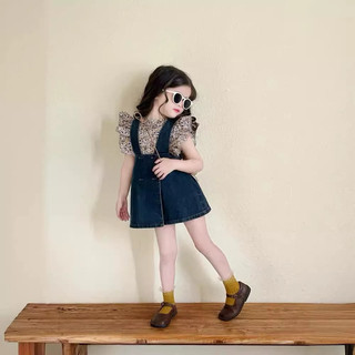 (Set váy + Áo) Set váy jean mùa hè cho bé gái Batala Kids, SET ÁO HOA VÁY JEAN HAI DÂY MÙA HÈ dễ thương cho bé từ 8-22kg