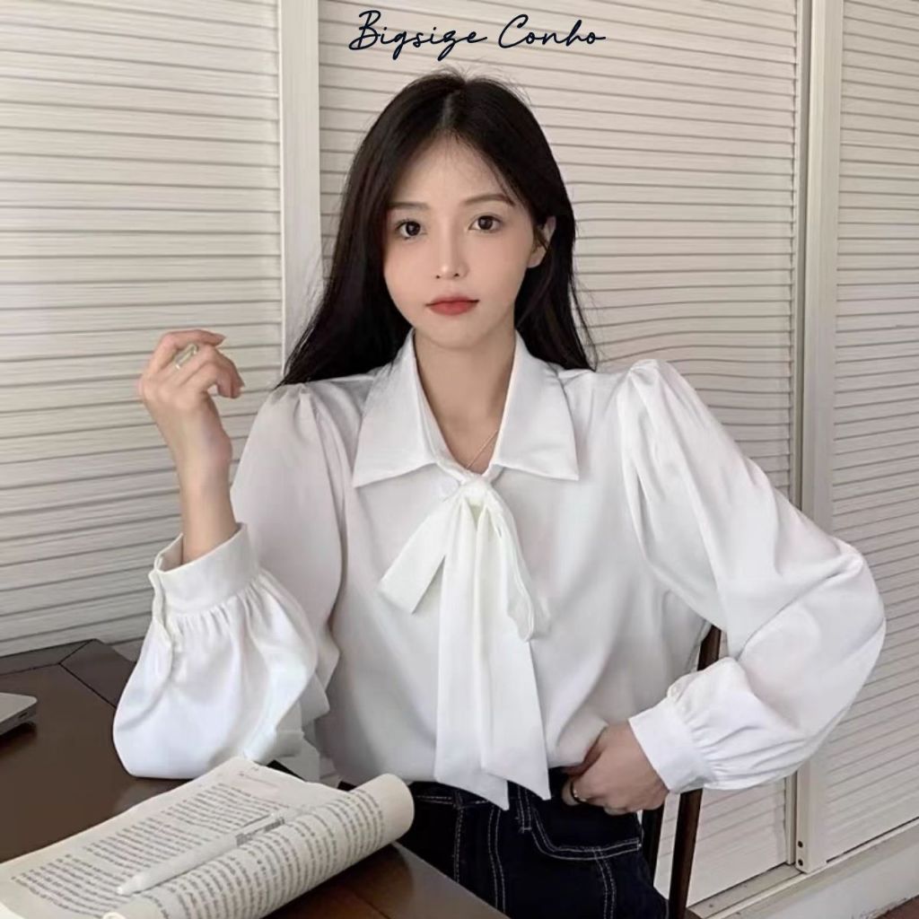 Áo Sơ Mi Bigsize Nữ  – Cột Nơ Bo Tay, Vải Lụa Chéo Không Nhăn Thoáng Mát SM16