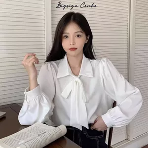 Áo Sơ Mi Bigsize Nữ – Cột Nơ Bo Tay, Vải Lụa Chéo Không Nhăn Thoáng Mát SM16