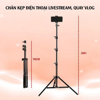 Chân Kẹp Điện Thoại Livestream, Quay Video, Vlog Cao 2m1 – Giá Đỡ Điện Thoại Xoay 360 Độ, Chân Đỡ Điện Thoại