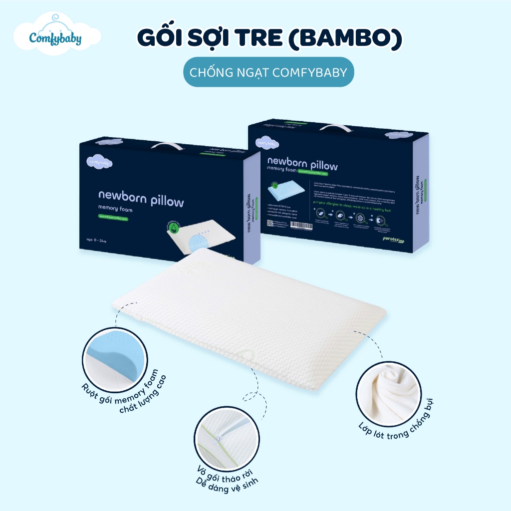 Ảnh Gối Memory Foam - Comfybaby cho bé organic tự nhiên mềm mại, thoáng mát, sử dụng từ 0 tháng tuổi 2