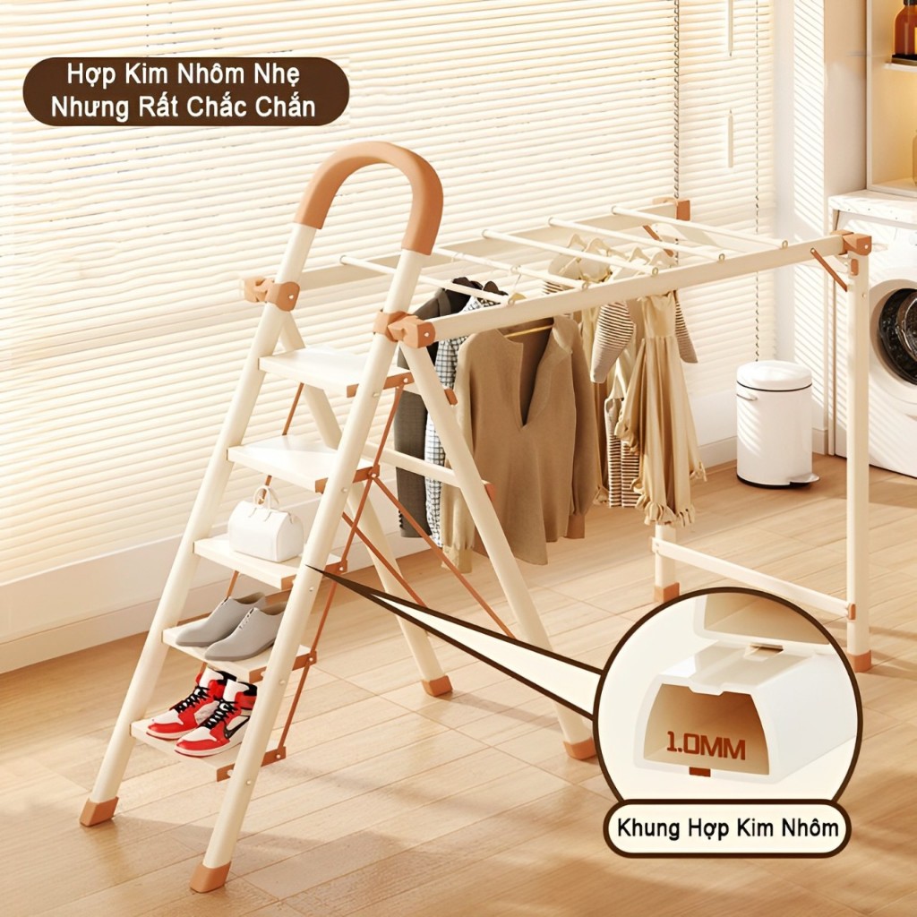 Thang Gấp Gọn Thông Minh Kèm Giàn Phơi RELUX Khung Hợp Nhôm Chắc Chắn Đa Năng Tiện Lợi
