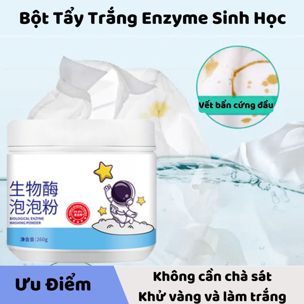 Bột Tẩy Trắng Quần Áo Enzyme Sinh Học 260g Đánh Bay Vết Bẩn Khử Vết Ố Vàng Làm Trắng Quần Áo