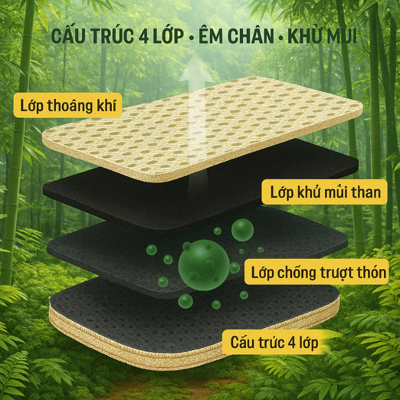 Lót giày khử mùi cho trẻ em sợi tre kháng khuẩn,lành tính cho bé