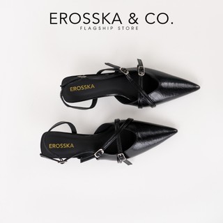 Erosska - Giày cao gót nữ mũi nhọn hai dây mảnh ngang phối khóa cao 5cm màu đỏ đô - EH065
