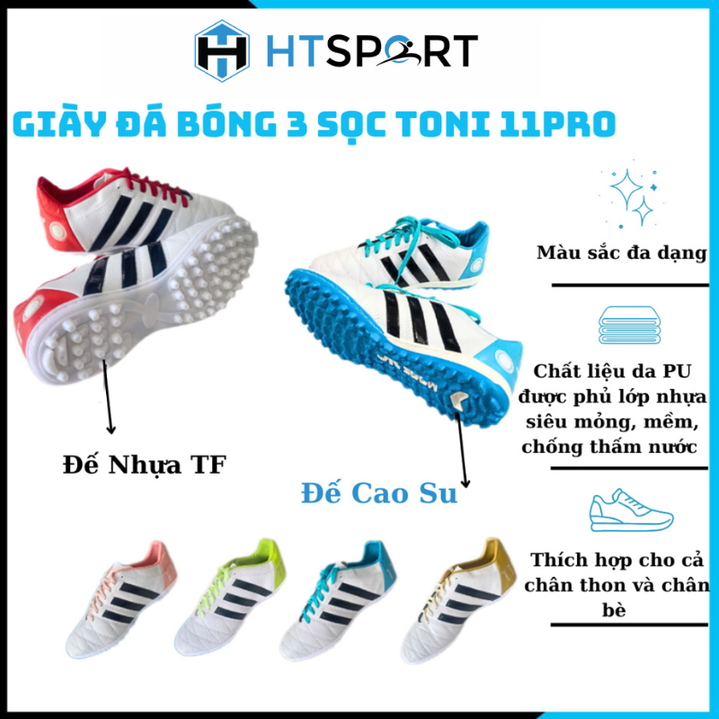 Giày Bóng Đá 3 Sọc Toni Kroos 11 Pro, Giày Đá Banh Sân Cỏ Nhân Tạo Đế TF Bám Sân, Chống Trượt Tốt