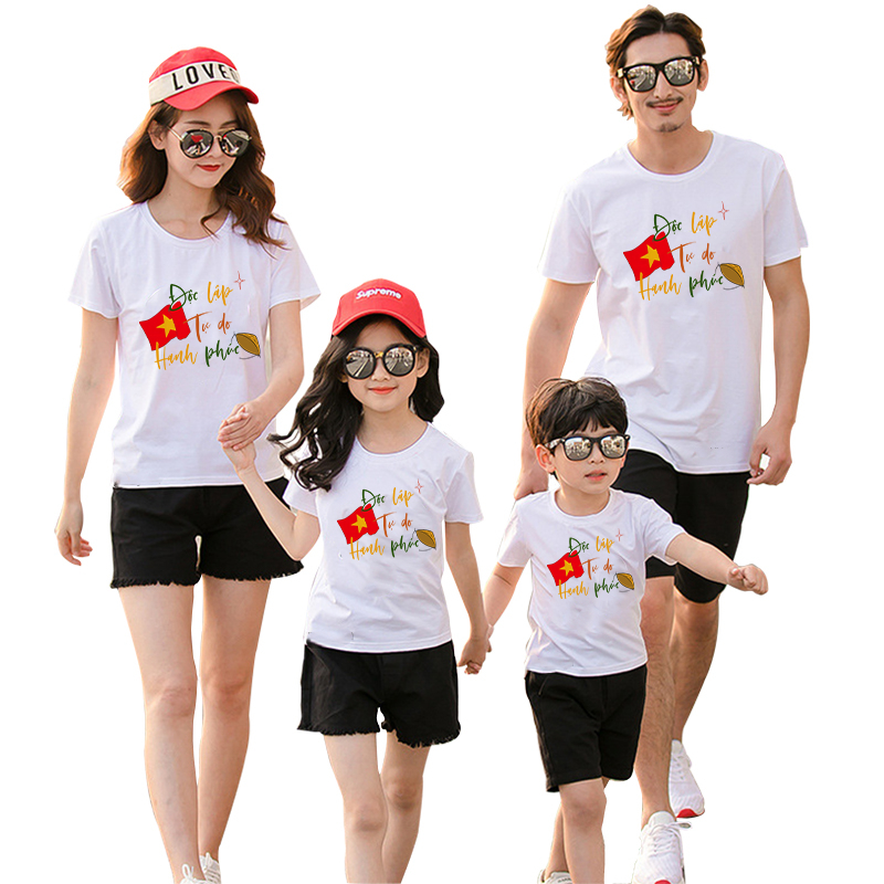 Áo thun ĐỘC LẬP TỰ DO HẠNH PHÚC cho bé trai bé gái gia đình, hội nhóm Áo phông unisex nam nữ vải cotton mát ta091