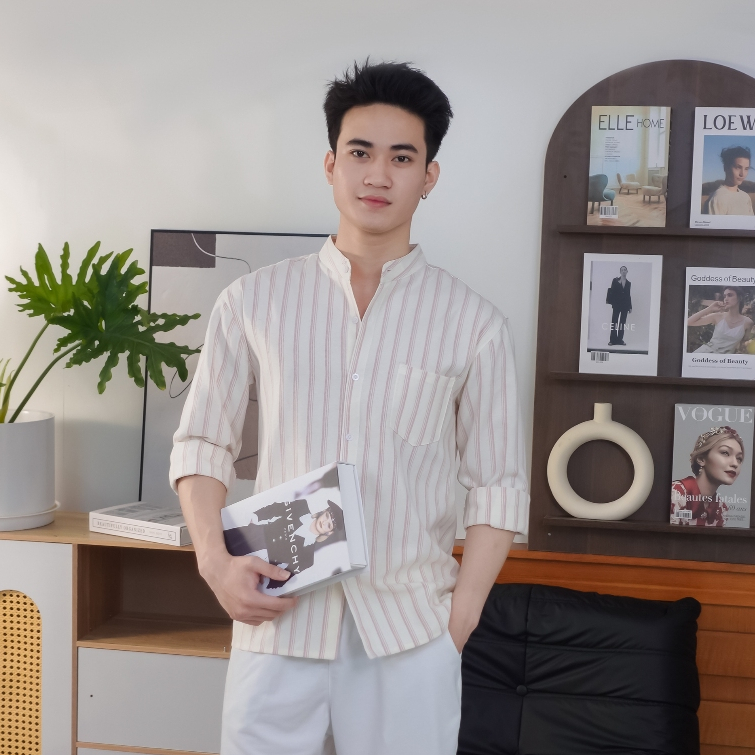 Áo Sơ Mi Nam Cổ Tàu Kẻ Sọc Xanh Oxford Vải Oxford 260GSM Dày Dặn Cao Cấp Halley A33