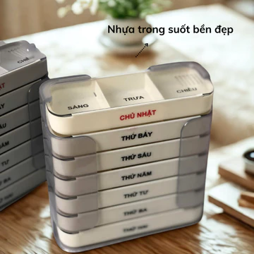 Hộp chia thuốc 7 ngày 3 ngăn rộng đa dạng màu sắc chia thuốc sáng trưa chiều, nhựa abs bền đẹp