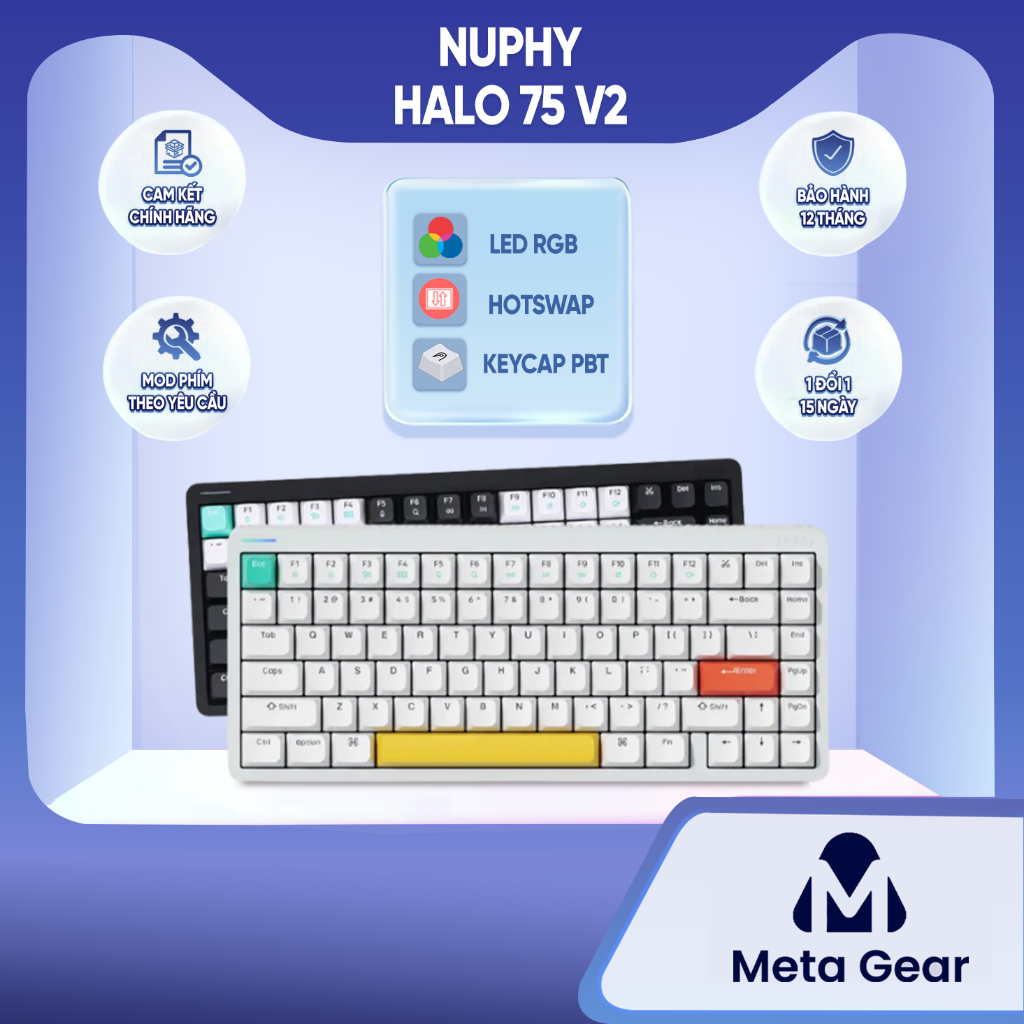 Bàn phím cơ Nuphy Halo75 V2, Nuphy Halo  75 V2 - QMK/Via - 3 Mode kết nối - Hàng chính hãng - Bảo hành 12 tháng