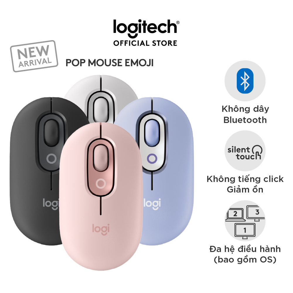 Chuột không dây bluetooth Logitech POP Mouse - Emoji tùy chỉnh, SilentTouch  giảm ồn