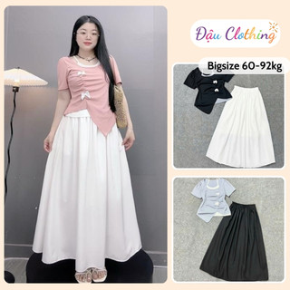Set Áo Váy Bigsize Nữ Áo Thun Kiểu Kèm Váy Dài Midi Tiểu Thư Nhẹ Nhàng Cho Chubby