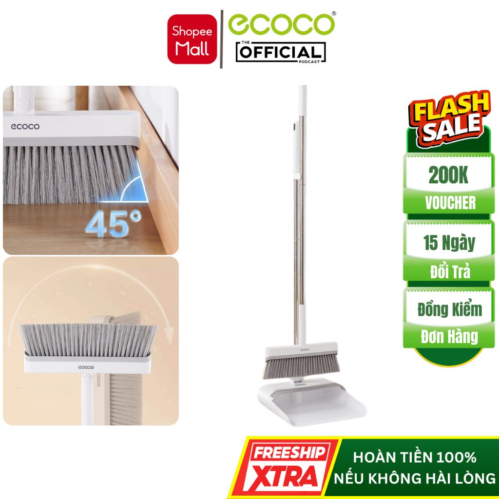 Bộ Chổi Quét Nhà ECOCO Kèm Hót Rác Xoay 360 Độ Gấp Gọn Thông Minh, Chất ...