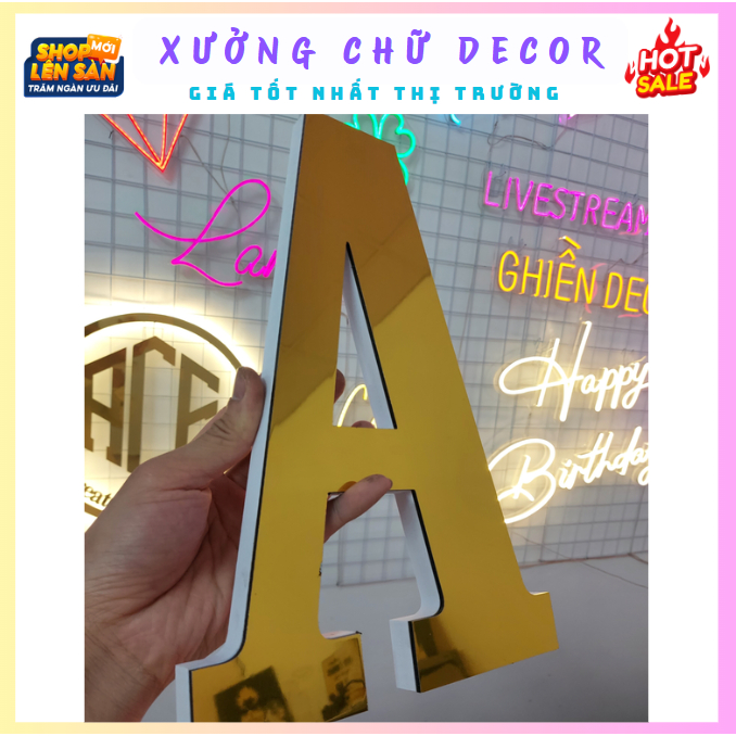 Chữ Nổi Alu Vàng Gương cao 30cm dày 18mm In Hoa font chữ có chân Dán ...