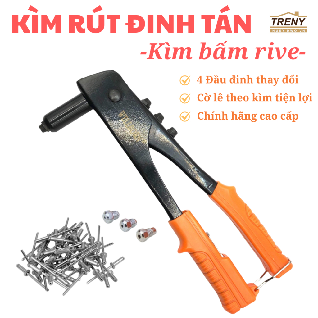 Kìm bắn dinh rút, kìm bấm rive, kìm bắn đinh cầm tay 4 đầu đinh 2.4, 3. ...