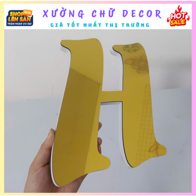 Chữ Nổi Alu Vàng Gương cao 25cm dày 18mm In Hoa font chữ nghiêng Dán ...