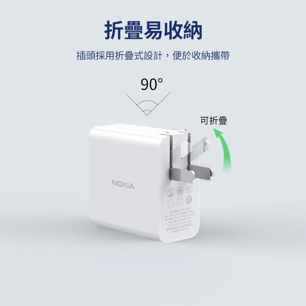 Củ Sạc Nhanh Nokia P6309 65W - 2 Cổng USB-C + USB-A Hỗ Trợ PPS
