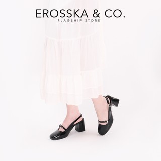 Erosska - Giày cao gót nữ quai ngang phối khóa ngang thanh lịch thời trang màu đen cao 8cm - EL070