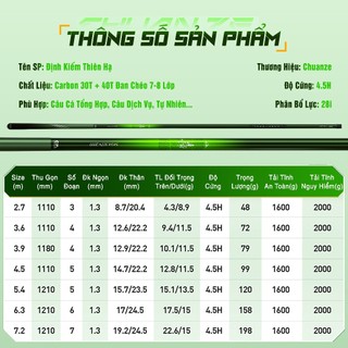 [Bảo Hành 1 Năm] Cần Câu Tay Định Kiếm Thiên Hạ 4.5H Cần Câu Đài Chính Hãng Carbon 30T+40T Cao Cấp