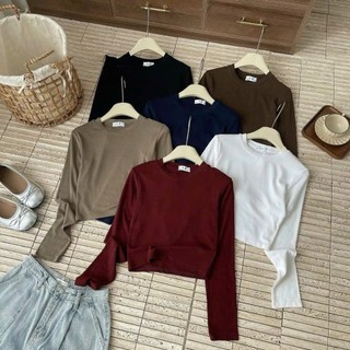 XẢ KHO 49K TRÊN LIVE Áo Thun Trơn Croptop Cổ Tròn Dài Tay Ôm Body Áo Giữ Nhiệt Thu Đông Basic Hàn Quốc Freesize