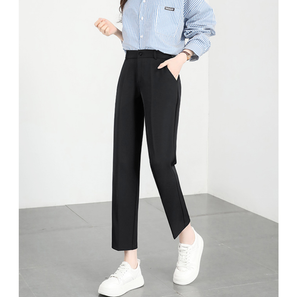 Ảnh Quần tây baggy nữ đen form dài đi làm, đi học THOCA HOUSE quần tây cho nữ trên 170cm dài 100cm 4