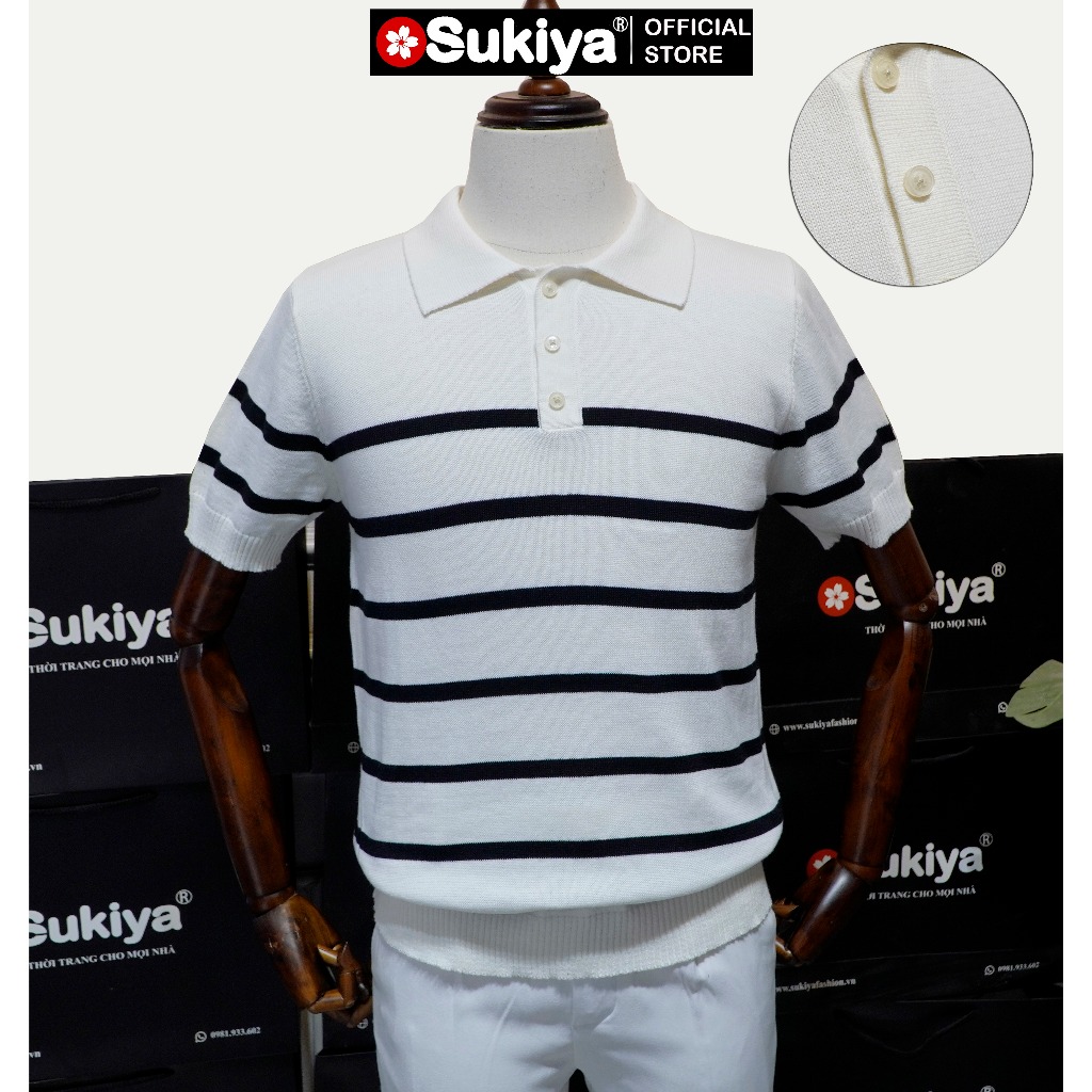 Ảnh Áo Polo Len Dệt Kim Nam SUKIYA Premium Kẻ Len Mát Cotton Thấm Mồ Hôi mùa Hè AL74 3
